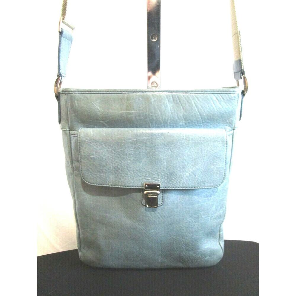 Jack Georges Medium Size Blue Leather Crossbody Handbag